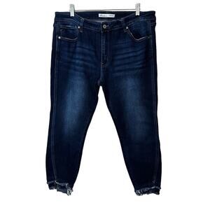 KanCan Distressed Mid Rise Ankle Step Fray Skinny Stretch Denim‎ Jeans Womens 32